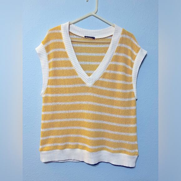 Zara Yellow & Cream Striped Oversized Sweater Vest M - Picture 3 of 7